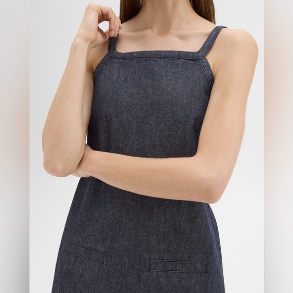 THEORY Crip Denim Square Neck Pinafore Dress in Indigo Size 2 NWT - Picture 4 of 11